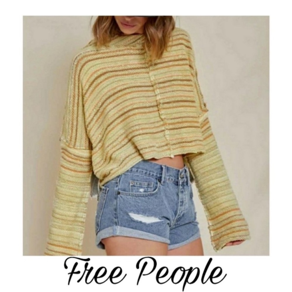 Free People•Catalina Sunset Yellow Striped Sweater•Sz XS